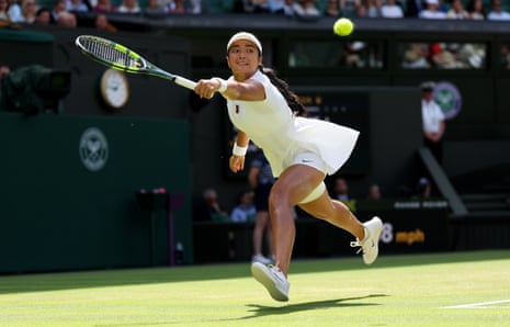 Alexandra Eala of Philippines plays a backhand against Iga Swiatek of Poland.