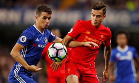 Oscar (left) and Philippe Coutinho in action for Chelsea and Liverpool respectively in 2016.