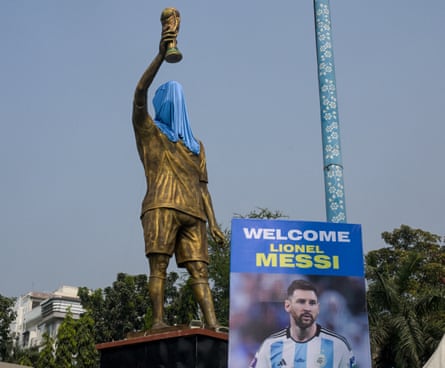 Lionel Messi’s statue in Kolkata before its unveiling in December