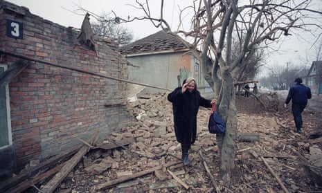 Destroyed houses in Grozny in 1994, in the first Chechen war.