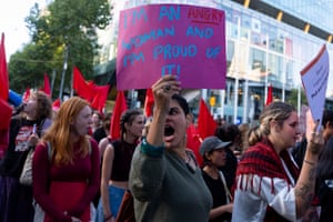 Melbourne, AustraliaA protester marches during an International Women’s Day rally