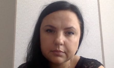 A video still shows Irina Biryukova, a Russian lawyer who fled Russia after receiving  death threats.