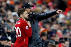 Klopp gives Lallana instructions before sending it.