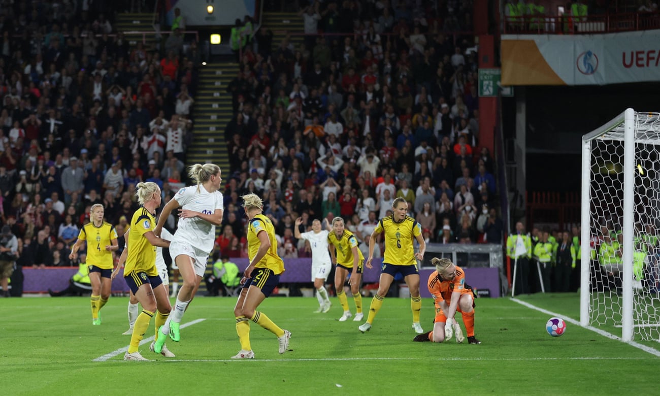 England’s Alessia Russo scores their third goal with an outrageous backheel.