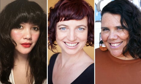 Three of the finalists in the 2021 Stella Prize for literature, from left to right, Intan Paramaditha, Laura Jean KcKay and Nardi Simpson.