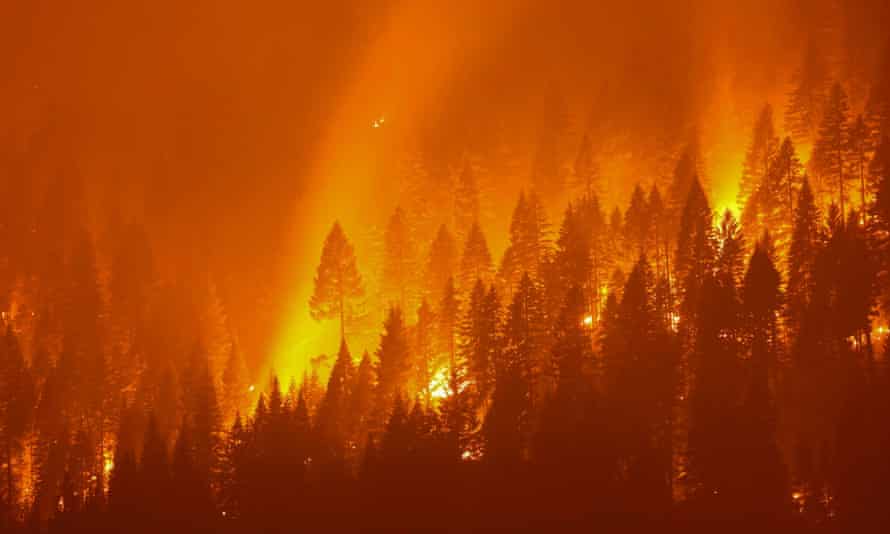 Dixie Fire, California’s largest active fire burns at night in Taylorsville