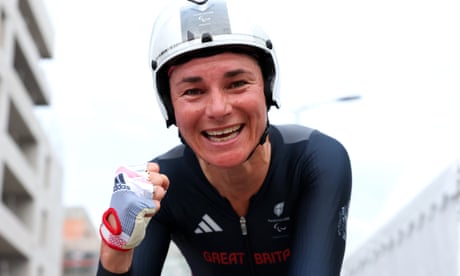 Dame Sarah Storey celebrates after sealing yet another time-trial gold