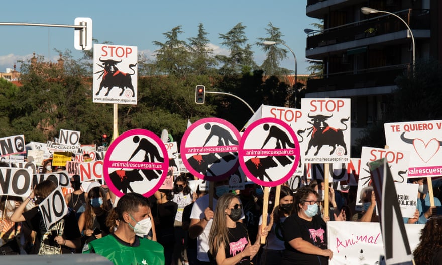 A protest calling for the abolition of bullfighting takes place outside Las Ventas bullring last year