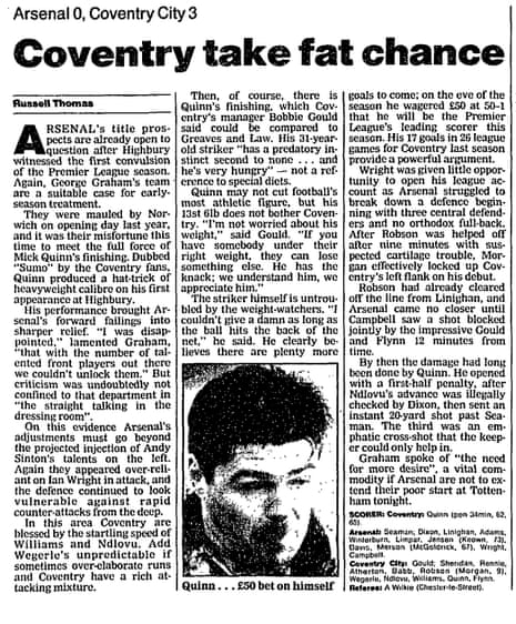 Arsenal v Coventry match report from 1993.