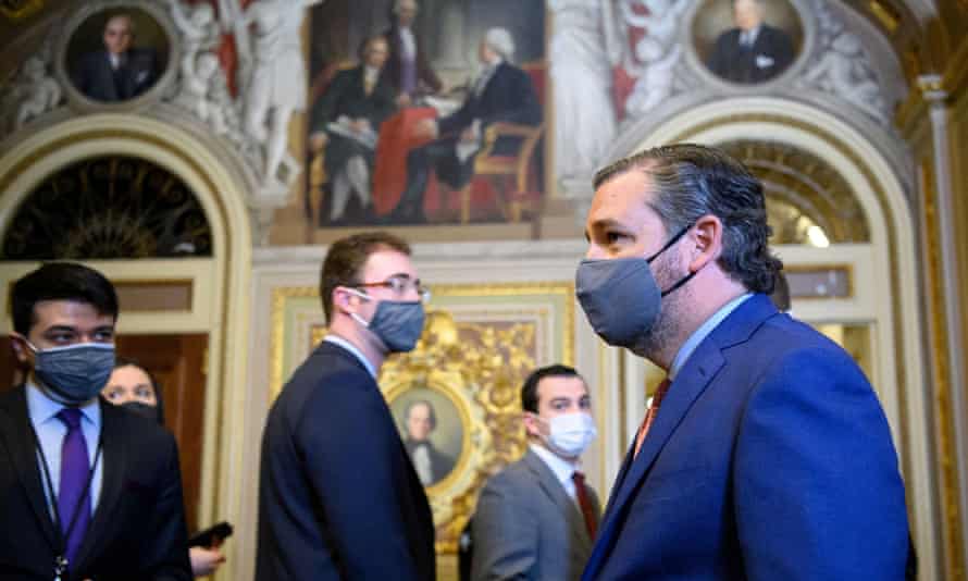 Ted Cruz at the US Capitol for the second impeachment trial of Donald Trump in Washington DC Thursday