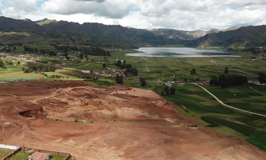 Bulldozers and diggers clearing millions of tonnes of earth in Chinchero, Peru for the construction of a new international airport.