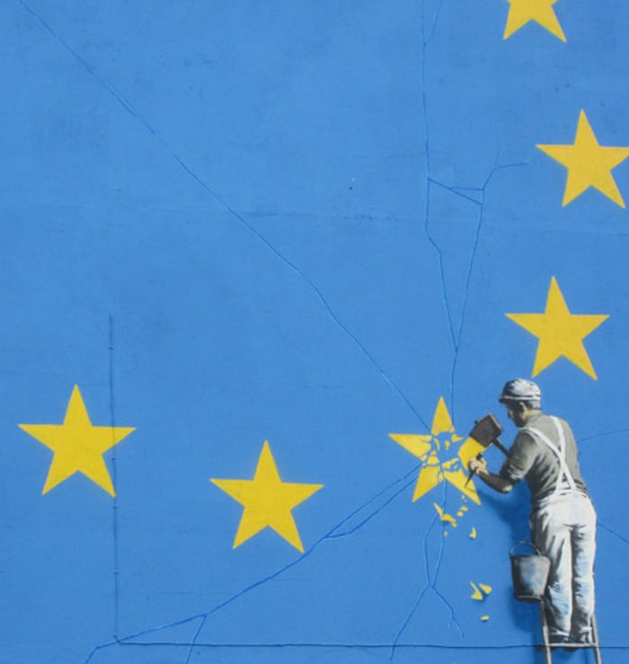 Banksy Brexit Mural Of Man Chipping Away At Eu Flag Appears In