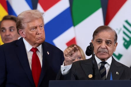 Pakistan’s prime minister Shehbaz Sharif with US president Domand Trump during a world leaders’ summit in Egypt in October 2025