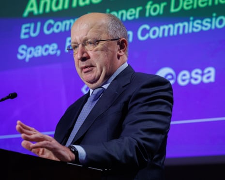 European Commissioner for defence & space Andrius Kubilius delivers a speech at a conference last week