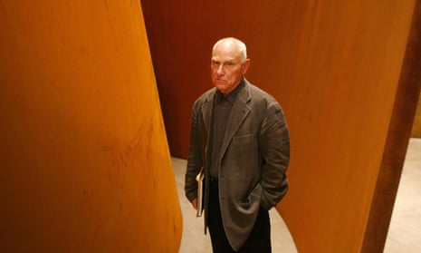 US sculptor Richard Serra poses in frontBILBAO, SPAIN: US sculptor Richard Serra poses in front of one of his works featured at the new Guggenheim Bilbao Museum exhibition, "The Matter of Time," 03 June 2005. The show will open to the public 08 June 2005 in the northern Spanish Basque city of Bilbao. AFP PHOTO / RAFA RIVAS (Photo credit should read RAFA RIVAS/AFP via Getty Images)