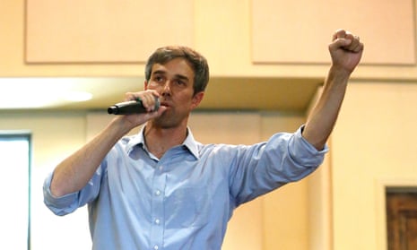 Beto O’Rourke address a meeting in Horseshoe Bay. He has raised $10.4m in the second quarter of 2018, compared with $4.6m by his opponent, Ted Cruz.