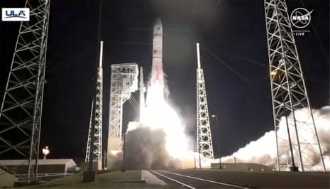 In this image made from Nasa video, United Launch Alliance’s Vulcan rocket with Astrobotic Technology's lander onboard is launched from Cape Canaveral Space Force Station in Florida.