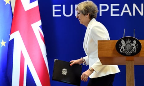 Theresa May at the end of a European Council meeting on 23 June.