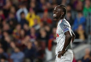 Liverpool’s Sadio Mane rues his miss.