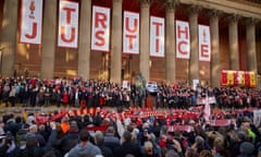 A candlelit vigil outside St George’s Hall in Liverpool, the day after an inquest delivered the verdict of unlawful killing