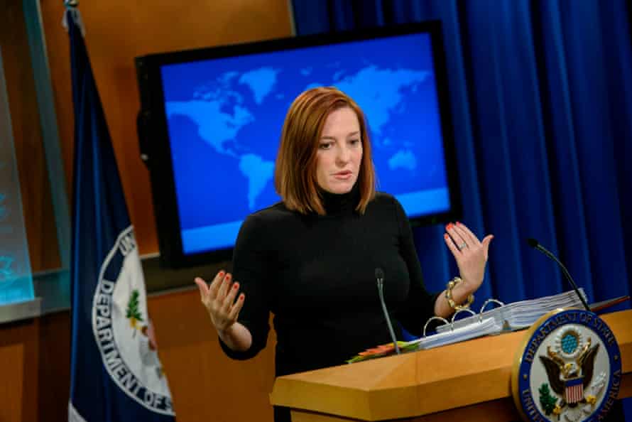 Jen Psaki delivers a daily briefing at the US state department in Washington DC on 20 February 2015.