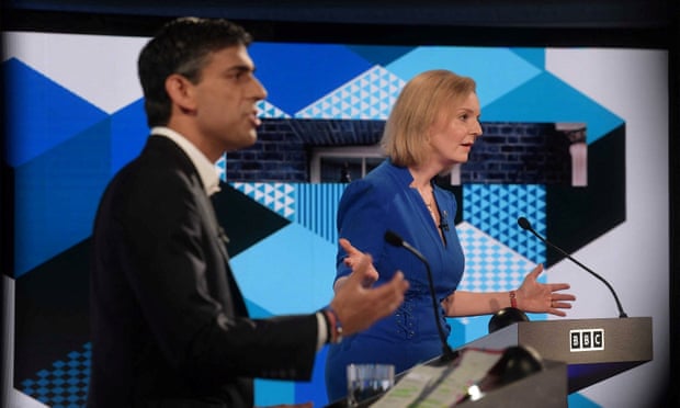 Rishi Sunak and Liz Truss during a BBC televised debate last week.