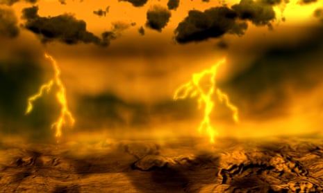 Artist’s concept of lightning on Venus. The Japan Aerospace Exploration Agency’s Venus Climate Orbiter mission is observing the planet’s weather system in unprecedented detail.