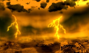Artist's concept of lightning on Venus. The Japan Aerospace Exploration Agency's Venus Climate Orbiter mission is observing the planet's weather system in unprecedented detail.