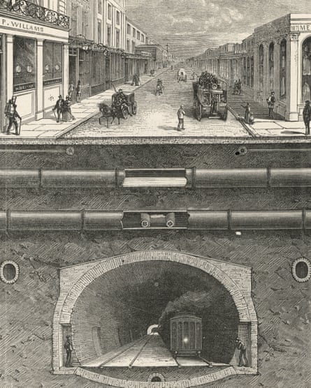 An illustration of a cross-section of the sewers and underground under a street