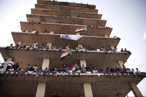 People chant slogans during a protestation  successful  Khartoum, Sudan