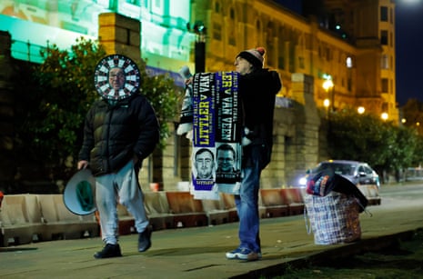 Half and half scarves for sale outside the arena before the final.