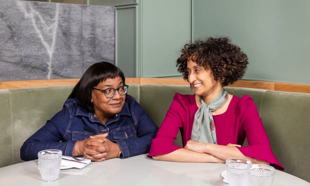Diane Abbott and Catherine Birbalsingh at a restaurant table