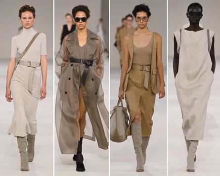 Composite image of four models on the runway at the Max Mara fashion show