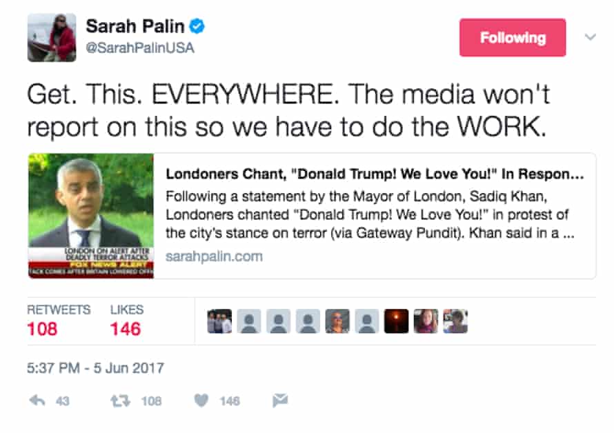Screengrab of a Sarah Palin tweet