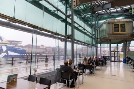 Visitor sit in the museum’s cafe which looks out on to the River Wear.