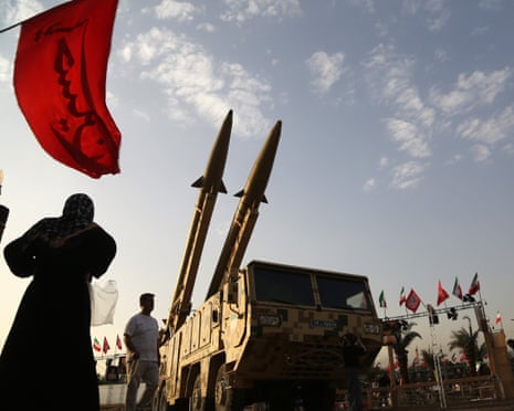 Iranian missiles are displayed in Tehran.