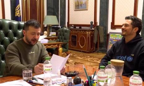 Bloom and Zelenskiy share a joke in this screengrab from a video of the meeting published to social media.
