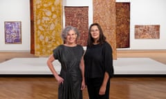 Kelli Cole and Hetti Perkins in front of the batiks