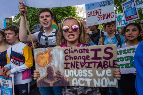 Students protest in London and over 100 locations in the UK in the global climate strike against lack of action by governments worldwide to combat the climate crisis, May 2019