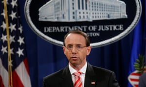 Rod Rosenstein holds a news conference to announce the indictments Friday in Washington DC.
