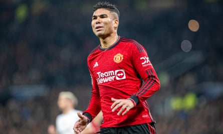 Casemiro playing for Manchester United. 