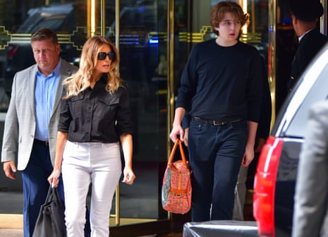 Former first lady Melania Trump and her son Barron Trump leave Trump Tower in Manhattan on 07 July 2021.