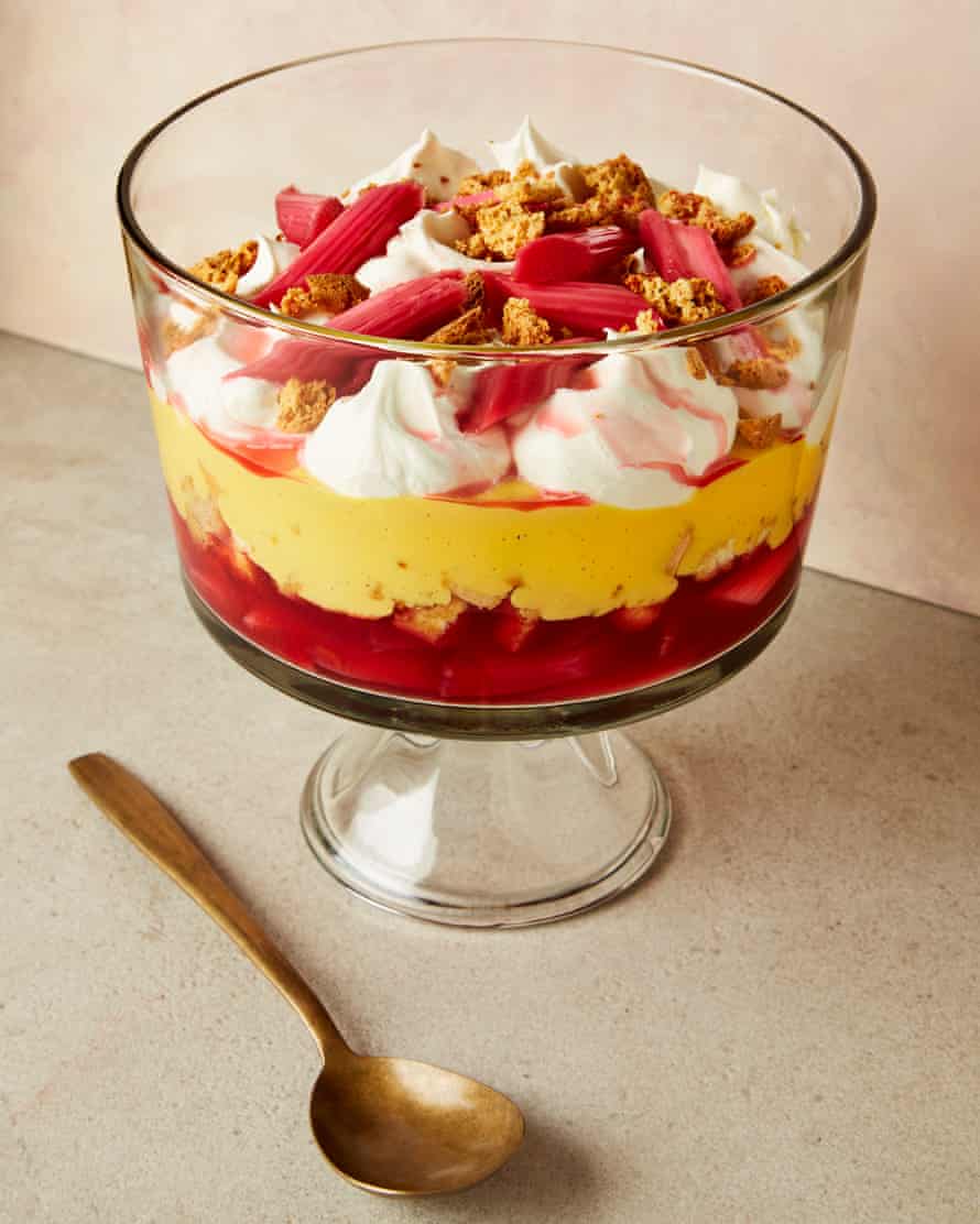 Yotam Ottolenghi's rhubarb and sweet vermouth trifle with amaretti.