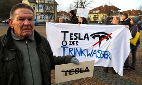 An anti-Tesla protest in Grünheide.