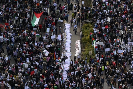 Protestors gather to hold a pro-Palestinian rally at the Freedom Plaza and condemn the Israeli attacks on Gaza, in Washington D.C., United States on November 4, 2023.