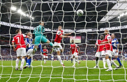 Nikola Zigic scores for Birmingham City against Arsenal at Wembley.
