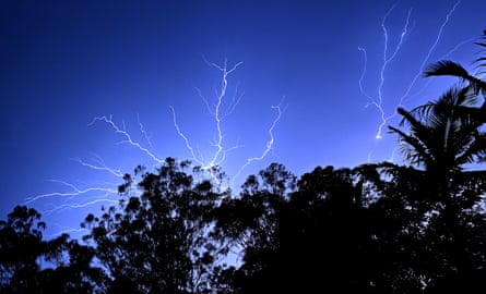An electrical storm is seen at Reedy Creek on the Gold Coast on Monday, 25 December 2023.