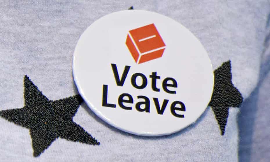 A campaigner wearing a Vote Leave badge ahead of the referendum on 23 June 2016