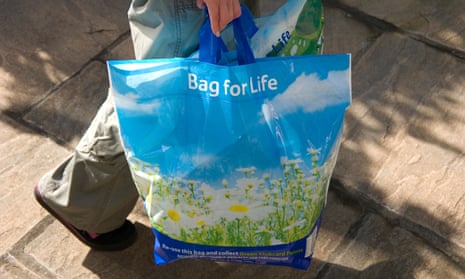 A reusable plastic shopping bag