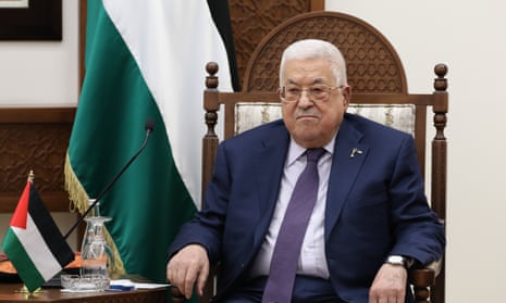 Palestinian president Mahmoud Abbas looks on during a meeting with US secretary of state Antony Blinken in the West Bank city of Ramallah